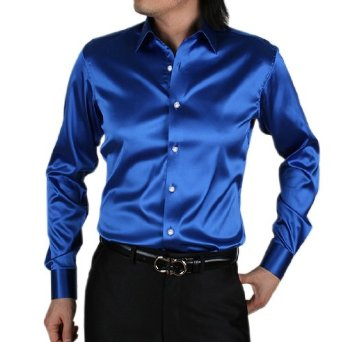 SA01600蓝色 TRIHS盛衫仿真丝绸缎男衬衫 结