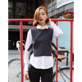 女士多色羊毛圆领<em>套头</em>无袖短毛呢<em>马甲</em> 均码 - 