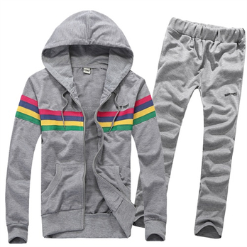 2014新款学院风 彩虹条纹 长袖情侣卫衣套装 4