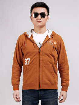 IZOD舒适男士纯棉橙色连帽拉链门襟开衫卫衣