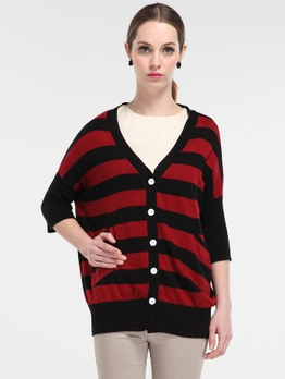 偌享 \/ 双色条纹蝙蝠袖开衫 - 针织衫\/男士上衣\/