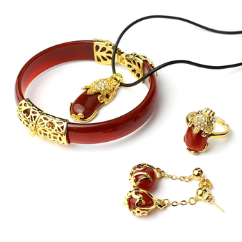 一生一石 幸福安康3A级天然红玛瑙4件套(手镯