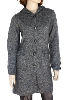 鄂尔朗琪 <em>中长款开衫</em> 外套 大衣 <em>带帽</em> 收腰 羊毛