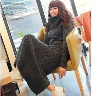 2012秋装新款 韩版高领棒针麻花<em>毛衣连衣裙</em> 针
