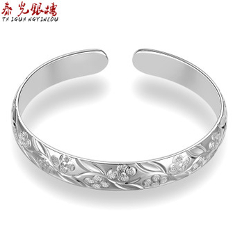 泰光银楼 梅花手镯银手镯女款开口千足银S99