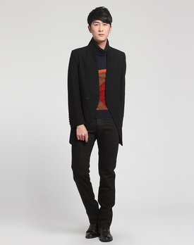 黑色燕尾服下摆立领风衣 - 风衣\/男士上衣\/男装