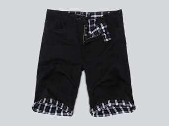 Justyle 简约随意格子外翻撞色<em>两面穿</em>休闲<em>短裤</em>