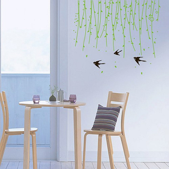 AMON 艾蒙 绿色柳条燕子墙贴 绿色 - 墙纸\/装修