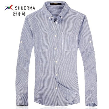 舒尔马秋冬新款条纹长袖男衬衫13G-019 蓝色