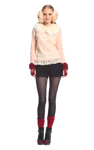 FivePlus黑色梭织<em>毛呢时装短裤</em>