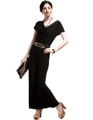 maxchic 玛汐 夏季女士连体衣荡领连体长裤(赠