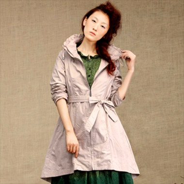 INMAN<em>茵曼</em>2011纯棉<em>外套女秋装</em>收褶<em>长款</em>风衣