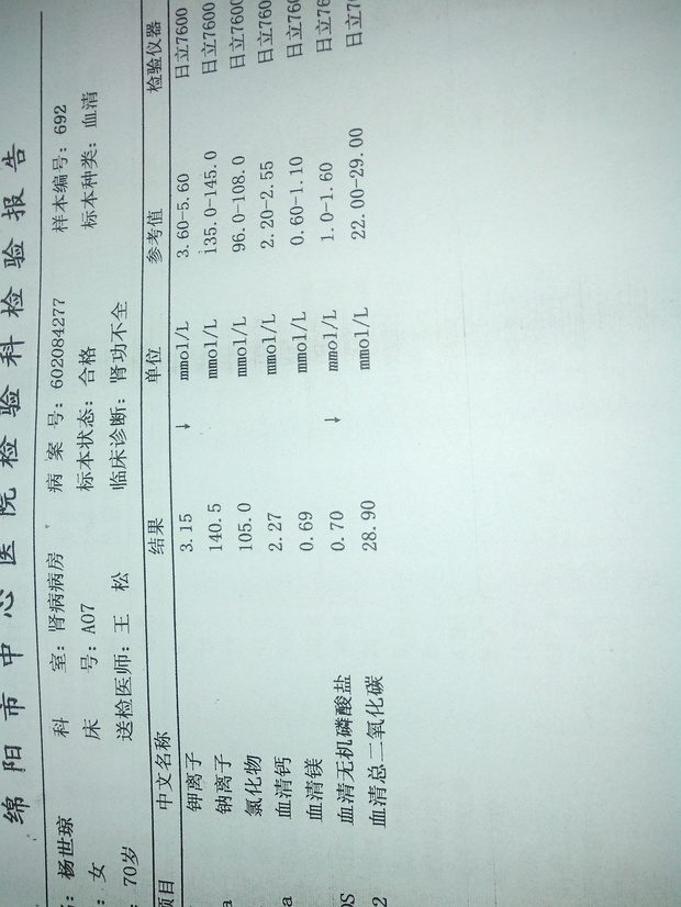 现在医生确诊的是肾衰竭想知道血液这个怎么回事,这是进行透析之前的