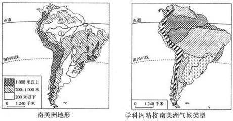 读南美洲地形图和气候类型图,回答问题.