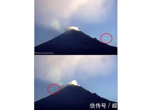 在墨西哥火山喷发后，惊现明亮线状UFO飞掠而过！