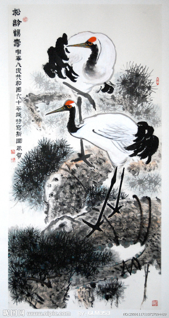 画作简介 《松龄鹤寿图》是由中国著名山水画大师——唐云的作品.