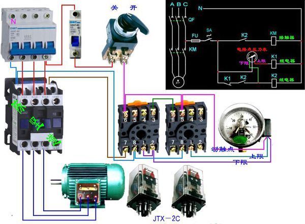 我想用电接点压力表控制电磁阀当气压到两公斤