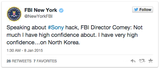 FBI局长称:索尼黑客无法隐藏自己的IP地址,朝鲜