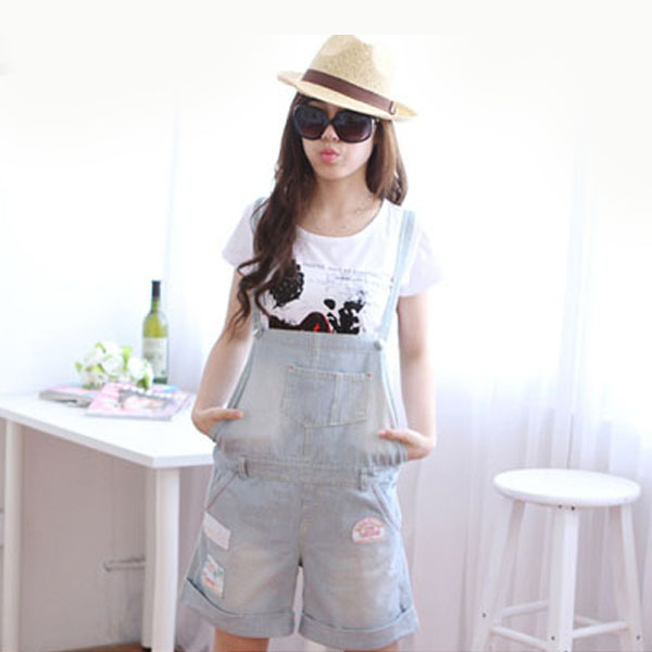 包邮新款韩版春夏<em>牛仔背带</em>裤<em>女款短裤</em>五分裤条