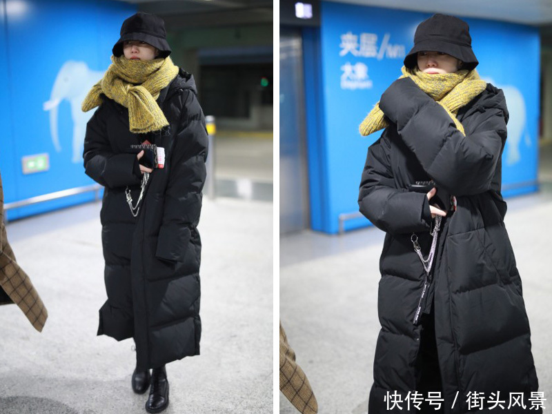 李溪芮腿真直!打底裤外穿配上经典黑白拼色羽