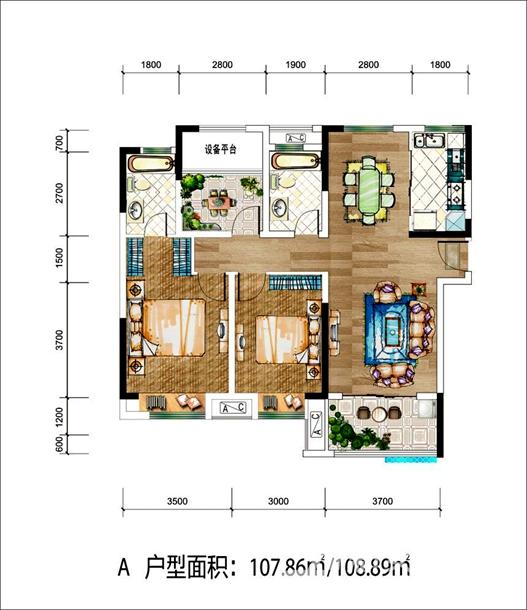 新华九龙首府丨无边阔景 108㎡三室两厅户型赏析