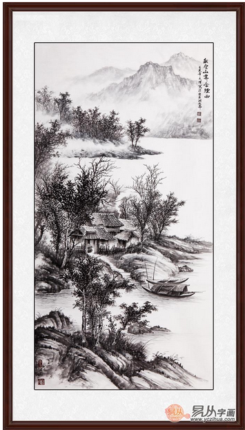 吴大恺四尺竖幅山水画作品《秋空山霁含烟雨》