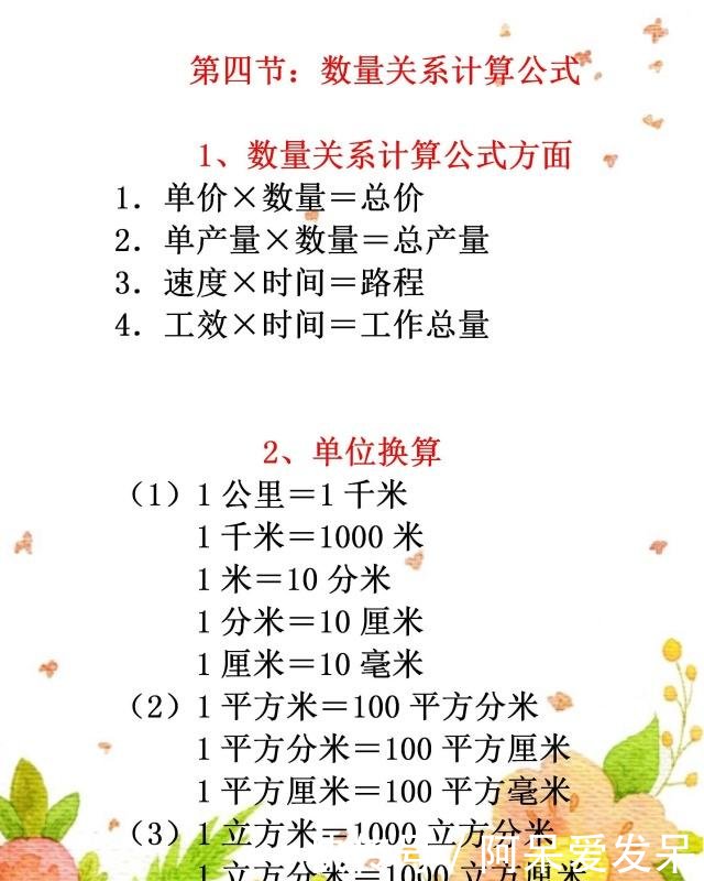 数学题目小学面积1~6年级各类解题小学汇总,值年级公式三的公式大全图片