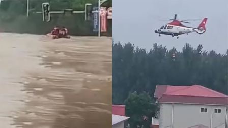 河北涿州救援现场！水深6米，逼近红绿灯高度
