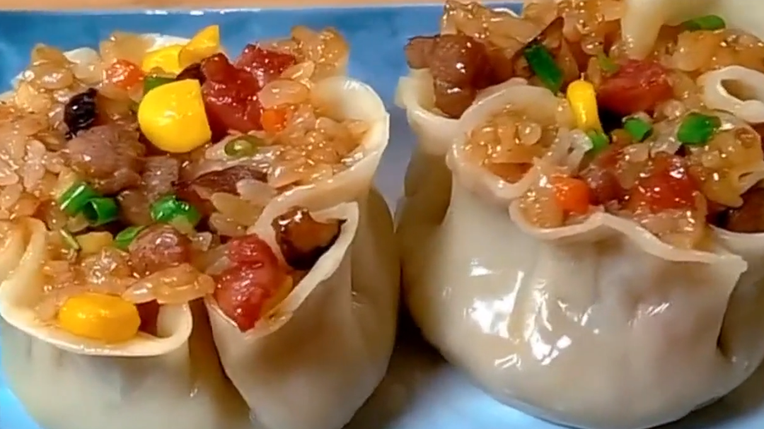 人气美食 在家自制糯米烧卖 用饺子皮简单做