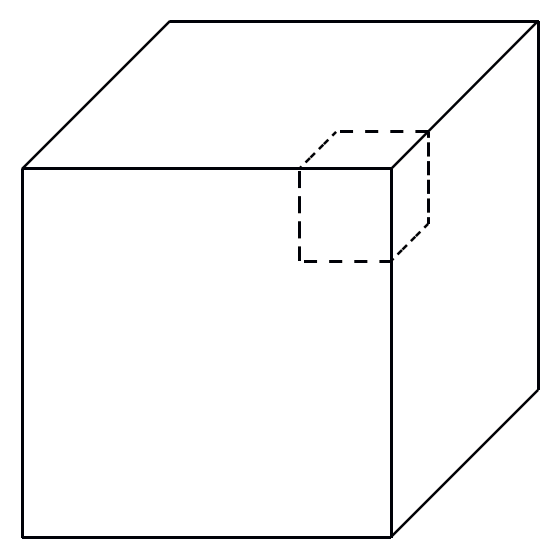 在一个棱长是8cm的正方体的右上角挖去一个棱长是3cm的小正方体,剩下